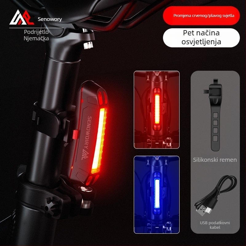 Zadnja svjetiljka za bicikl s USB punjenjem, za noćnu vožnju, montaža remenom, za MTB i cestovna bicikla
