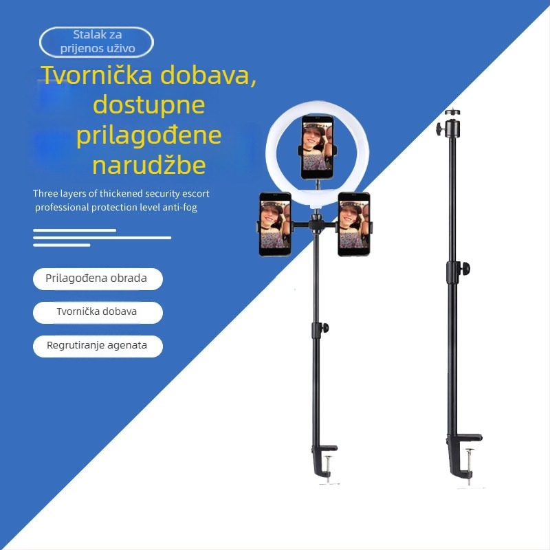 Stativ za stolni mobitel s LED prstenom svjetla za live emitiranje, selfie i vlog snimanje, teleskopna šipka