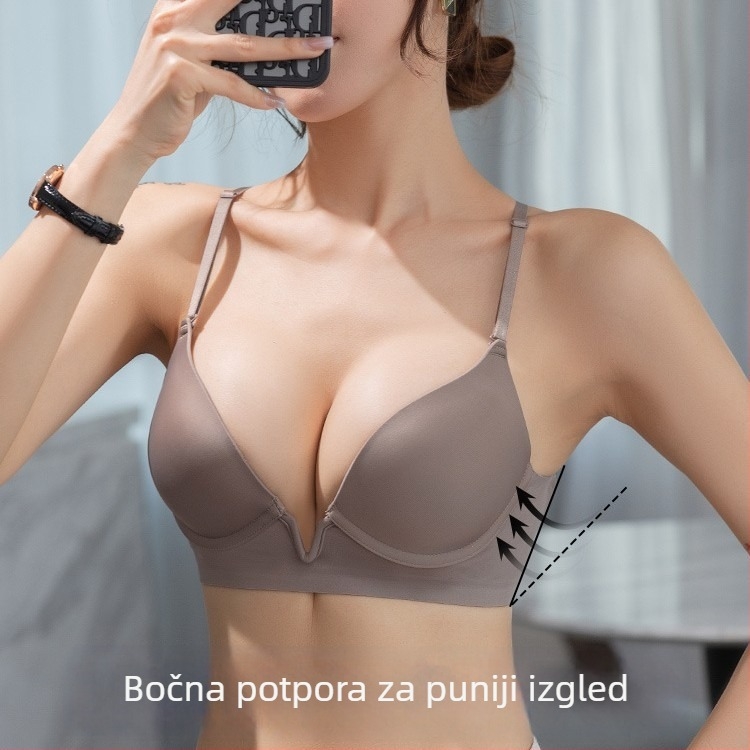 Bez leđa, bezšivni grudnjak s U-oblikim leđima i križnim trakama, za male grudi, push-up efekt, pogodan za haljine bez rukava
