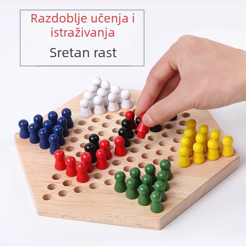 Nova drvena edukativna igra za dva igrača na hexagonalnoj ploči, s damom, za djecu