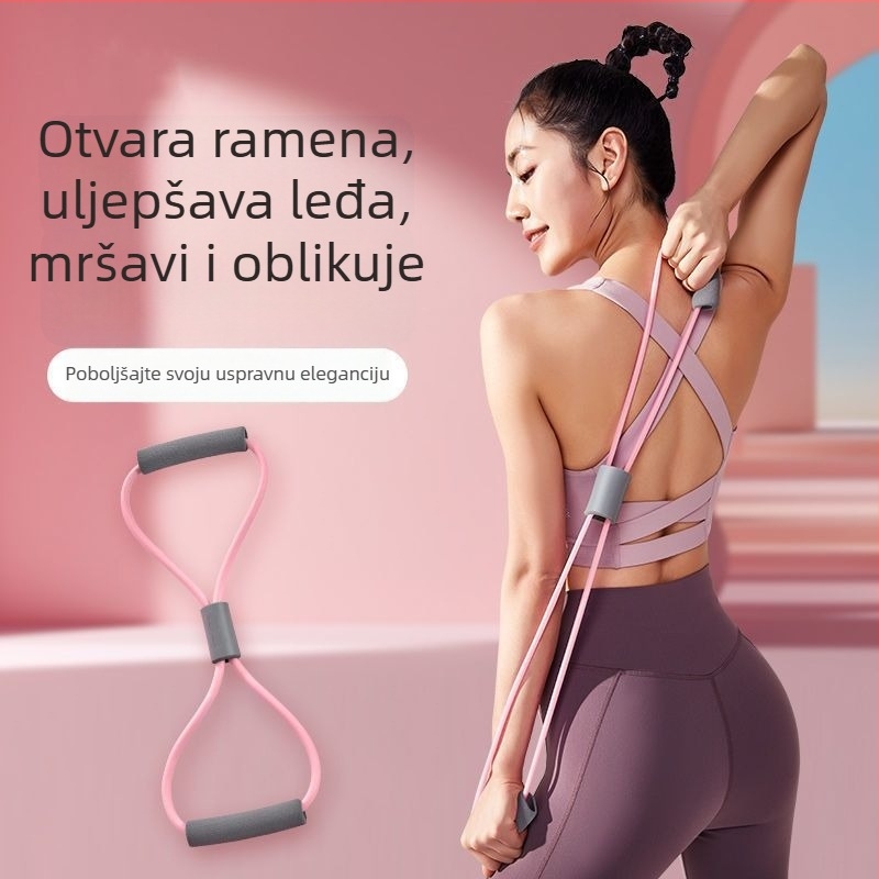 Trener otpora u obliku osam za kućne treninge s elastičnom trakom za ramena i mršavljenje.
