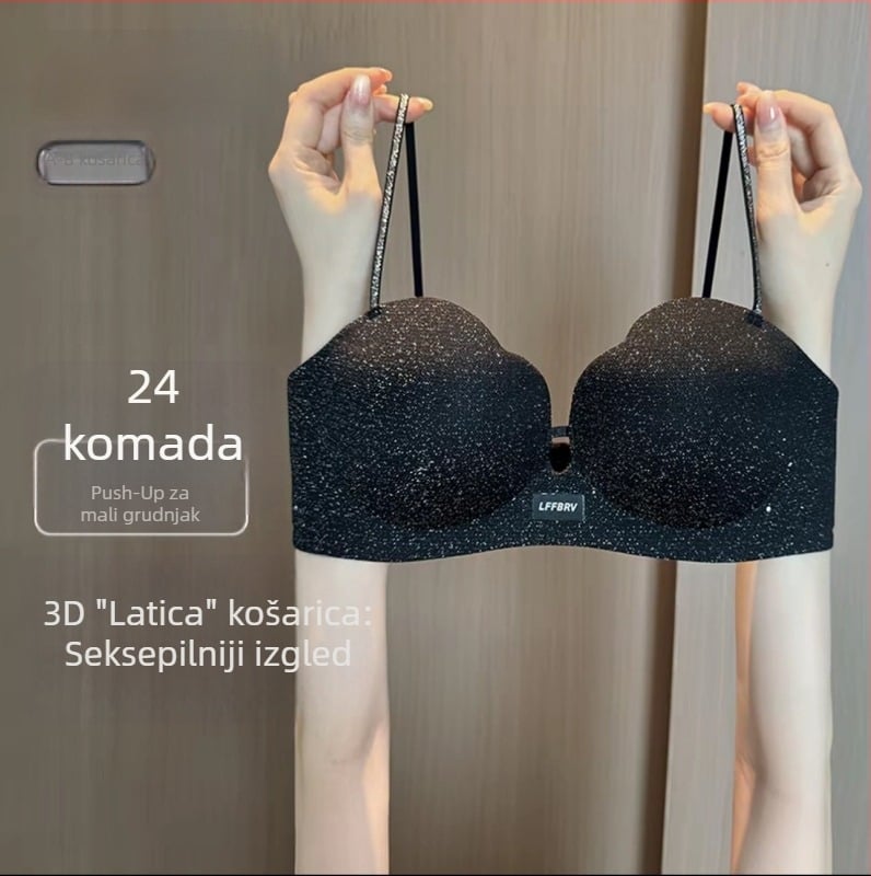 Push-up grudnjak za mali bust, nježna podrška, svjetlucave tanke naramenice, bez žice, oblikovanje bočnih dijelova dojke