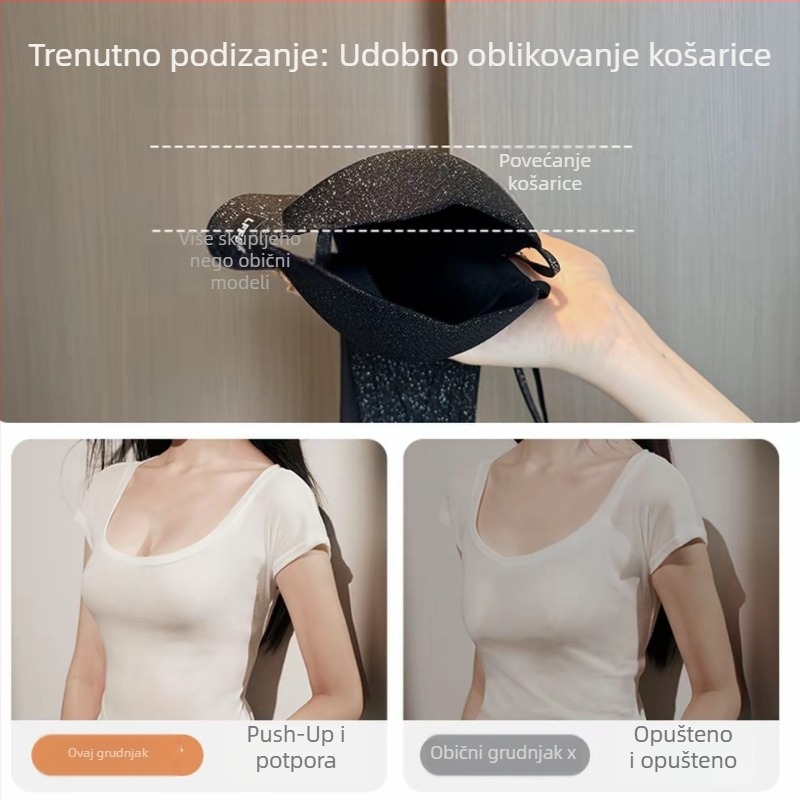 Push-up grudnjak za mali bust, nježna podrška, svjetlucave tanke naramenice, bez žice, oblikovanje bočnih dijelova dojke