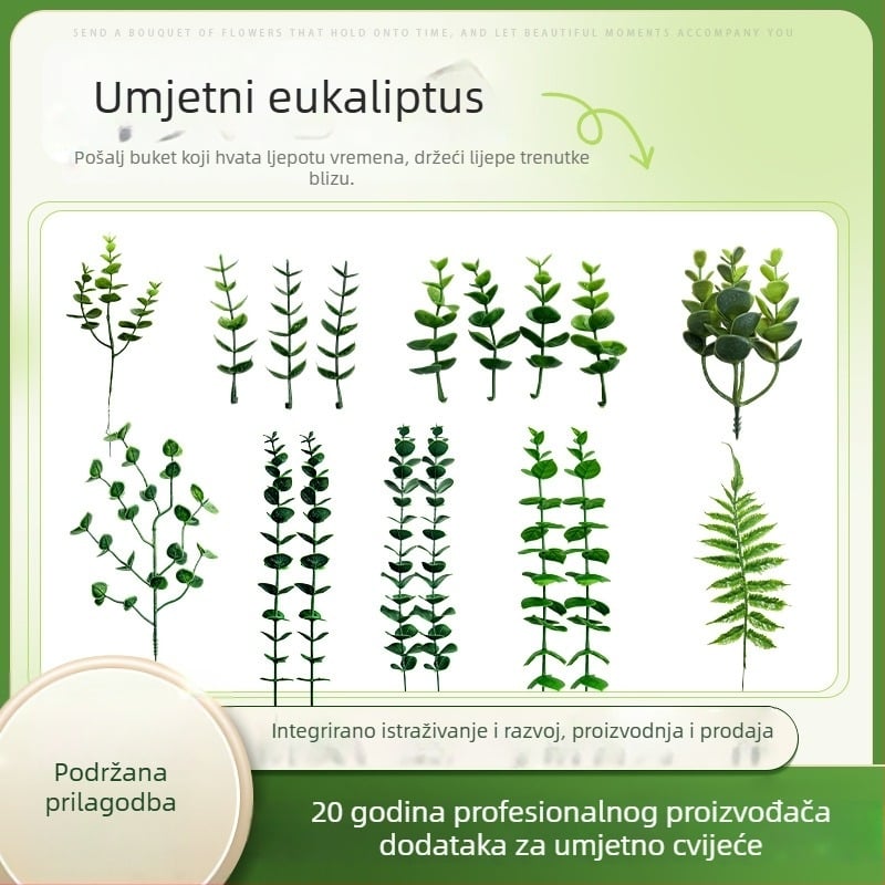 Umjetni listovi eukaliptusa i listovi novca za dekor dnevnog boravka i blagovaonice, mekani PVC, prilagodljivo