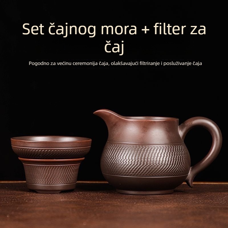 Purpurno glineno čajna šalica — potpuno ručno izrađena, set za čajnu ceremoniju s filtrom za čaj, dijeljnik čaja, kućni set čaja velike kapacitete