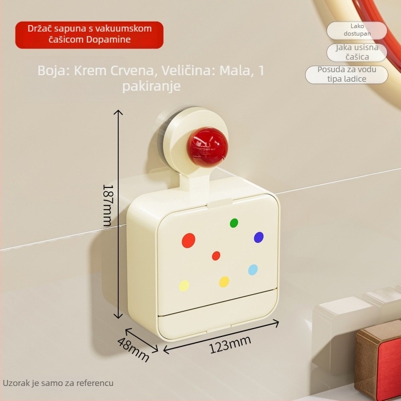 Držač sapuna sa usisnom čašom, zidni bez bušenja, preklopni poklopac, odvod, kupaonica