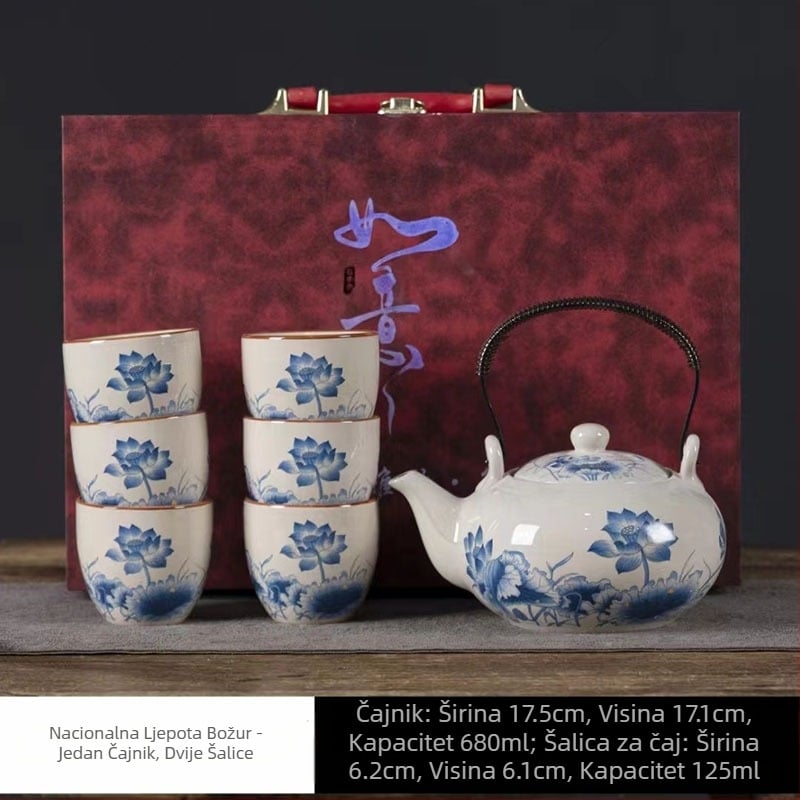 Keramički čajnik s podiznom ručkom, velik kapacitet, set za kućnu upotrebu, minimalistički vintage Gongfu čaj.