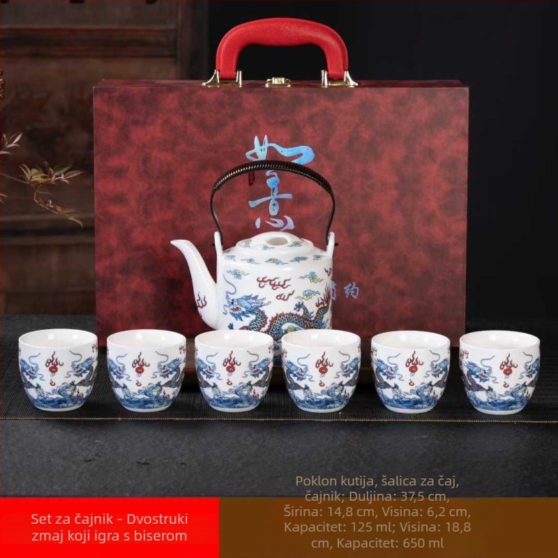 Keramički čajnik s podiznom ručkom, velik kapacitet, set za kućnu upotrebu, minimalistički vintage Gongfu čaj.