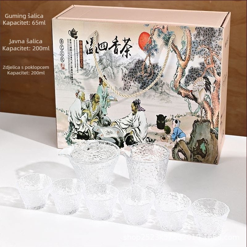 Prozirni stakleni set čašica za čaj za ceremoniju čaja – male šalice s držačem