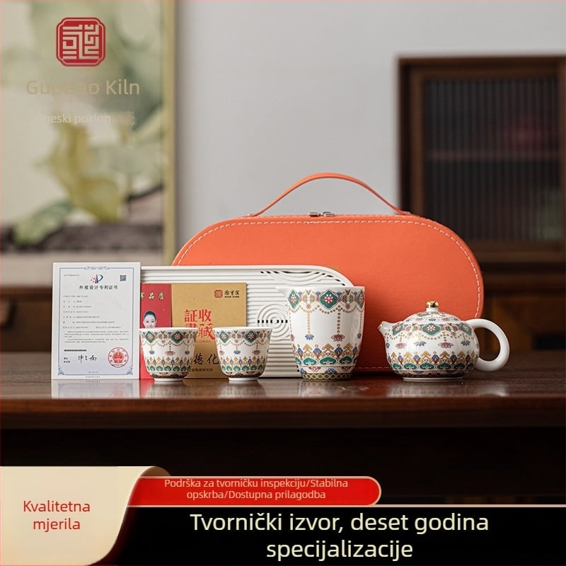 Gongfu čajni set s jednim čajnikom i dvije šalice, emajlirani cvjetni uzorak, porculan, prenosiv za dom i otvoreno