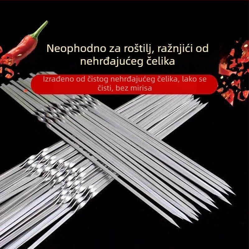 Nerđajući čelični ravni ražnjići za jagnjeći kebab – vanjski roštilj
