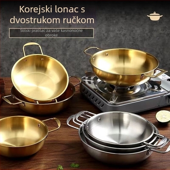Korejska stilska posoda za morsko hrano od nerjavnega jekla s dvema ročajema, posoda za juho in ramen, zlata kuhinjska posoda za instant rezance, majhna posoda, kompatibilna z indukcijo