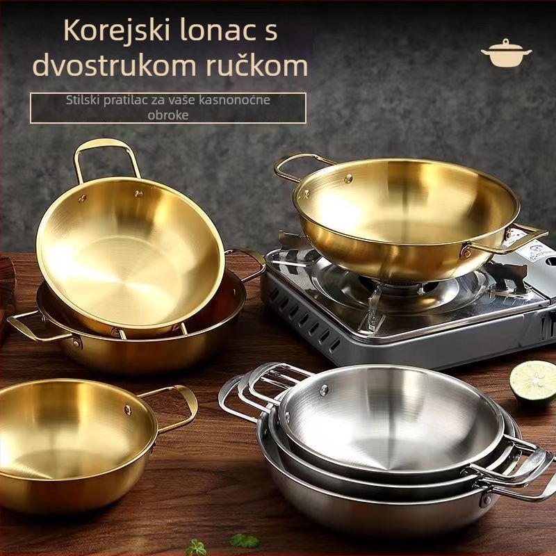 Korejska stilska posoda za morsko hrano od nerjavnega jekla s dvema ročajema, posoda za juho in ramen, zlata kuhinjska posoda za instant rezance, majhna posoda, kompatibilna z indukcijo