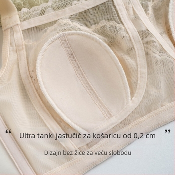 Tangge svileni grudnjak s čašicama u obliku zečjih ušiju, bez naramenica, čipkasti rub od svile