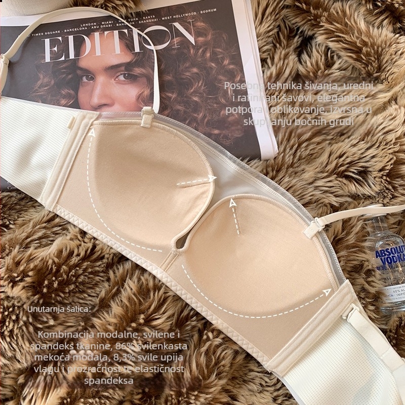 Bezešavno žensko donje rublje od mulberry svile i modal, protuklizno, za male grudi, tube-top stil, jednoplošni, bez žice