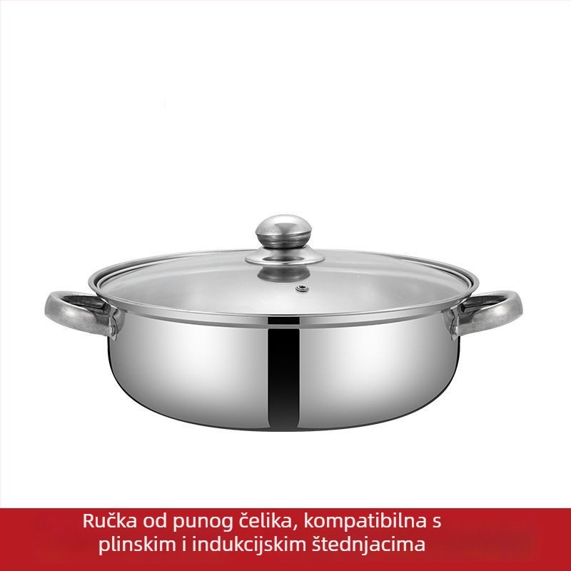 Nehrđavajući čelični lonac na paru 28 cm, debeli dvostruki sloj para, višenamjenska posuda za juhe i hot pot, kompatibilna s indukcijom, stakleni poklopac