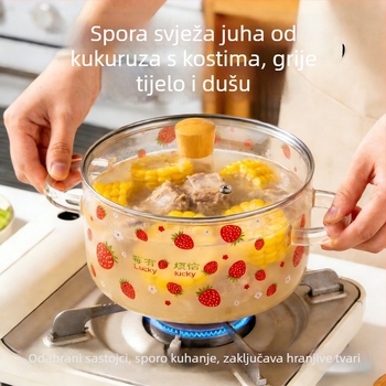 Lonac za juhu i gulaš od borosilikatnog stakla, 3600 ml, ultraveliki kapacitet, otporan na visoke temperature, pogodan za otvoreni plamen, kućna upotreba, jednostavan dizajn