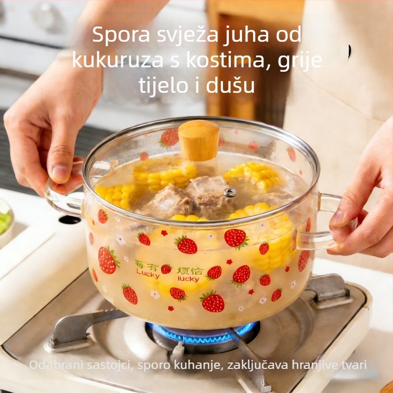 Lonac za juhu i gulaš od borosilikatnog stakla, 3600 ml, ultraveliki kapacitet, otporan na visoke temperature, pogodan za otvoreni plamen, kućna upotreba, jednostavan dizajn