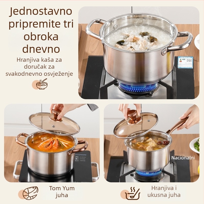 Šestodjelni set lonaca za juhu od nehrđajućeg čelika za komercijalne kuhinje, kapaciteti 2,1–3 L i 3,1–4 L