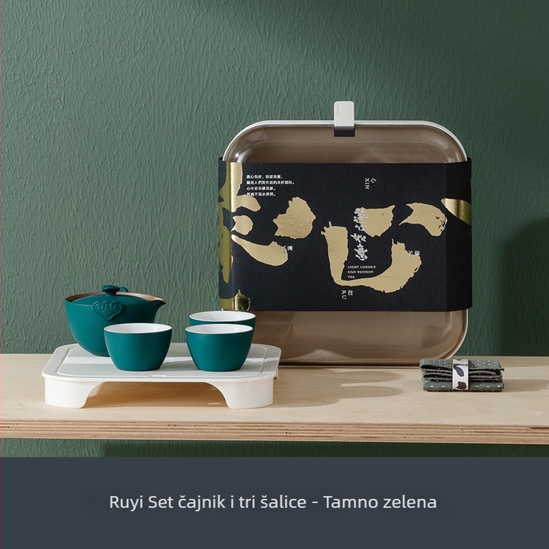 Keramički čajni set s jednim čajnikom i tri šalice, sand-glazed završni sloj, idealan poslovni poklon, kompaktnog skladištenja