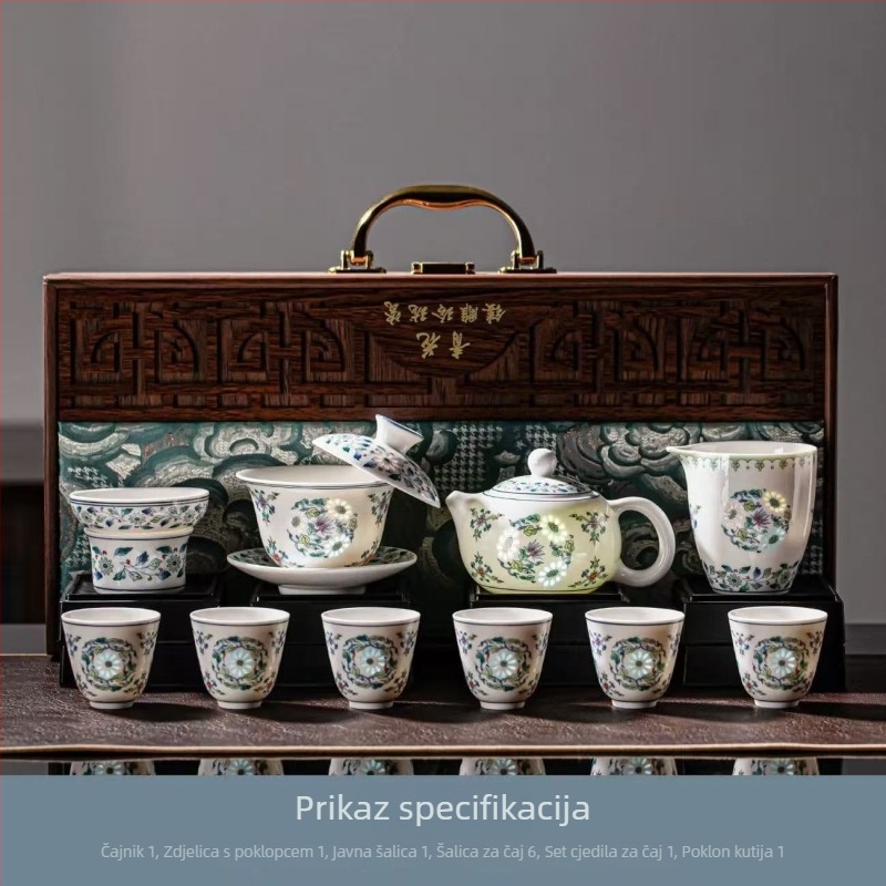 Kung Fu set čaja od jade porcelana za ured i dom – komplet keramički čajnik i čajni set u poklon kutiji