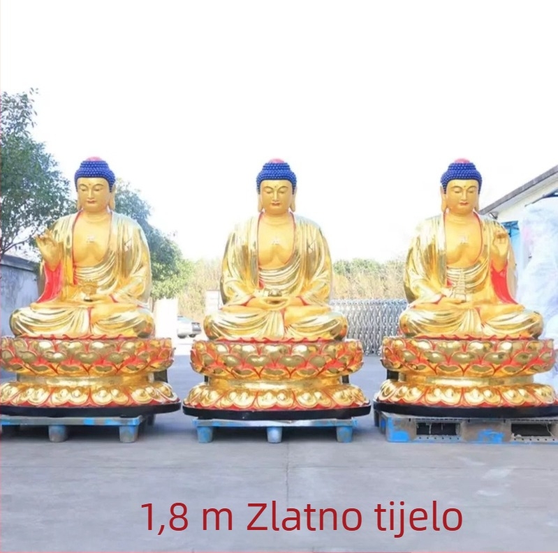 Amitabha Buda statua za hram, brončana statua s Tri svetaca i Tri blaga, prilagođeni zlatni premaz