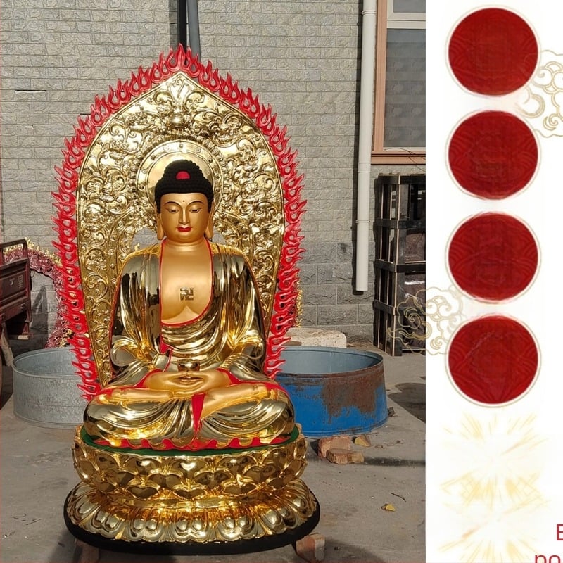 Amitabha Buda statua za hram, brončana statua s Tri svetaca i Tri blaga, prilagođeni zlatni premaz