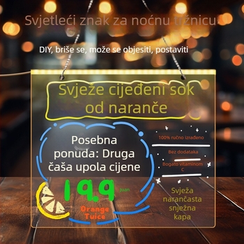 Akrilna DIY ploča za pisanje, izbrisiva i svjetleća, s prozirnim stolnim držačem