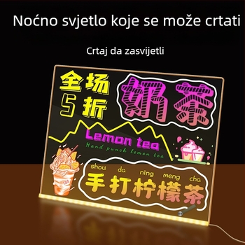 Akrilna DIY ploča za pisanje, izbrisiva i svjetleća, s prozirnim stolnim držačem