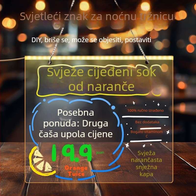 Akrilna DIY ploča za pisanje, izbrisiva i svjetleća, s prozirnim stolnim držačem