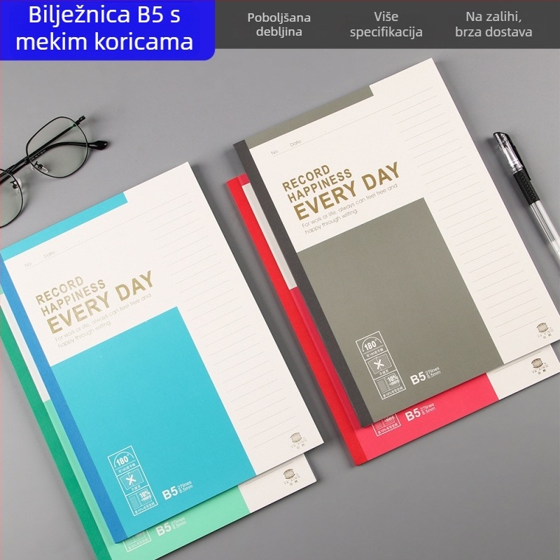 B5 bilježnica, šarolita meka korica, debela bilježnica za sastanke, s horizontalnim redovima