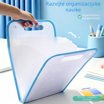 Prijenosna akordeon-fajl torbica za učenike i uredske dokumente, 13 pretinaca, veličina 240×360 mm, PP materijal