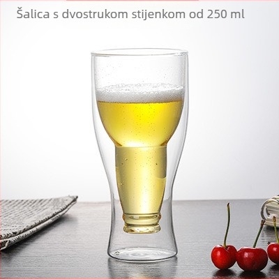 Čaša za pivo s dvostrukim slojem borosilikatnog stakla, obrtni invertni dizajn, prozirna, pogodna za dom i bar