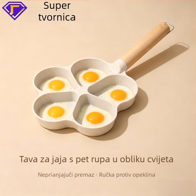 Tiganj za jaja s oblikom cvijeta od Maifan kamena, pet rupa, indukcijski kompatibilan, s non-stick premazom, ravno dno