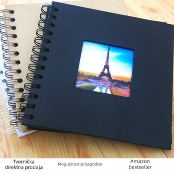 7-inčni spiralno povezani scrapbook foto-album s prozorom, DIY s kraft papir crno-bijeli