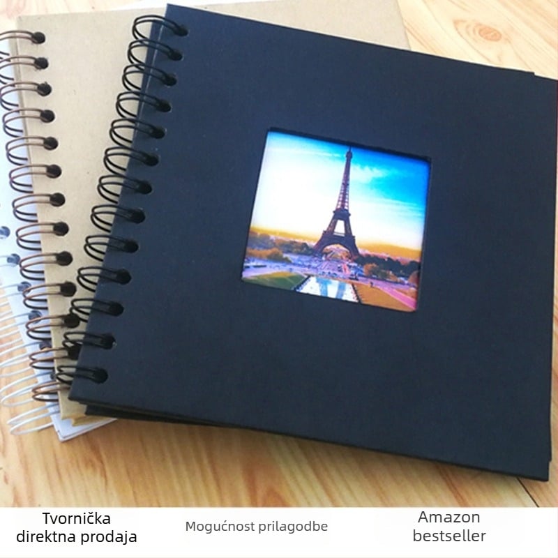 7-inčni spiralno povezani scrapbook foto-album s prozorom, DIY s kraft papir crno-bijeli
