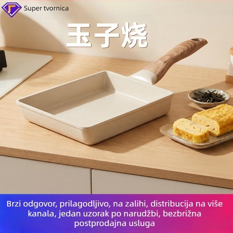 Japanski stil tamagoyaki tiganj s Maifan kamnom, kvadratni neprijanjajući tiganj za jaja i odrezak, debelo dno