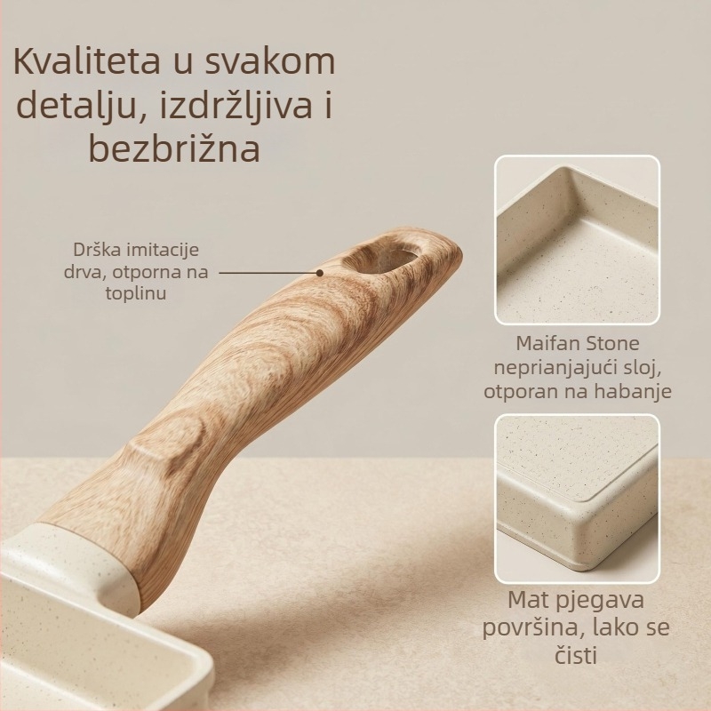 Japanski stil tamagoyaki tiganj s Maifan kamnom, kvadratni neprijanjajući tiganj za jaja i odrezak, debelo dno