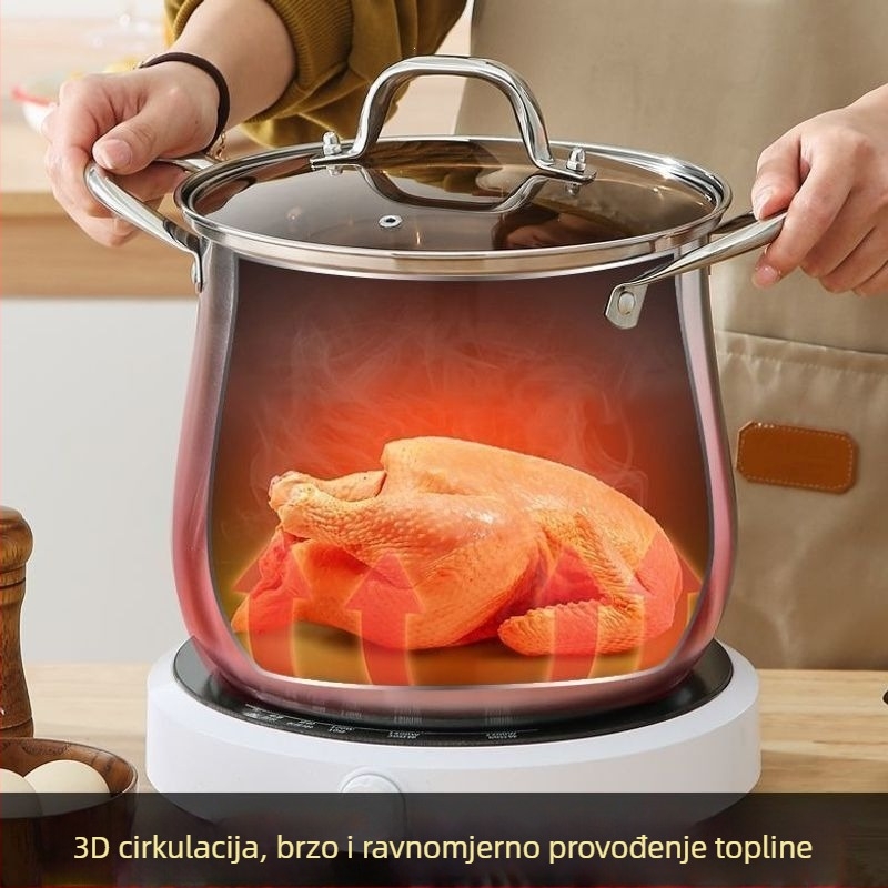 Lonac od nehrđajućeg čelika 316, debelo dno, velika kapaciteta 4,1–5 L za kuhanje kaše i kuhanje na pari, pogodan za indukciju i plinsku ploču.