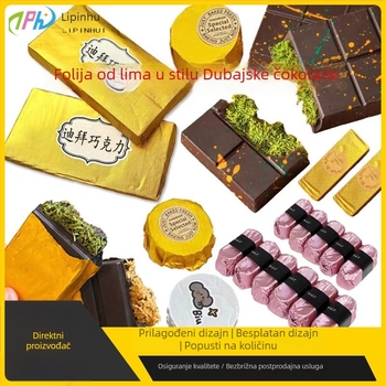 Dream Dragon čokoladna pita s jogurt kuglicama, u šarenoj folijskoj ambalaži, zlatno folijsko papir za voće