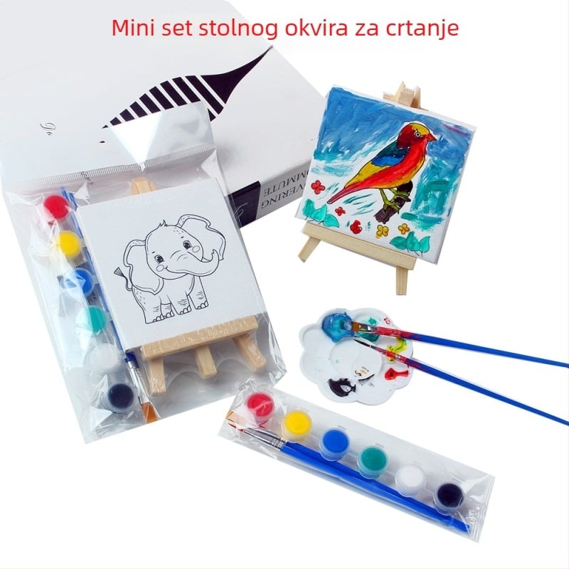Drvena stolna ploča za crtanje s uzorkom, mini stalak za djecu – set za akvarelno slikanje