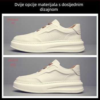 Muške bijele tenisice od kože prvog sloja, niski profil, transparentne, casual kožne tenisice