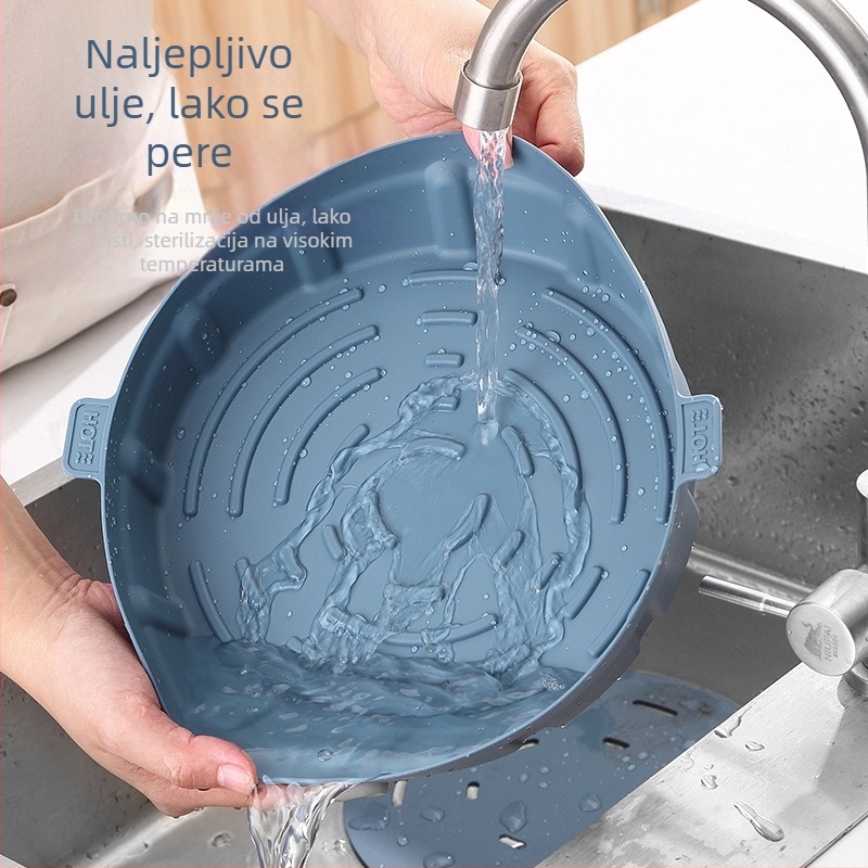 Silikonska podloga za air fryer, okrugla posuda za pečenje, višefunkcijska, otporna na visoke temperature, za ponovnu upotrebu
