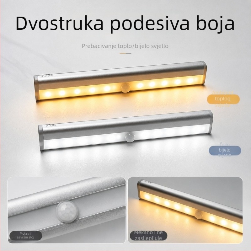 Bežično LED svjetlo s detektorom pokreta, infracrveni senzor, osvjetljenje ormarića, uključuje se na približavanje, za stepenice i hodnik
