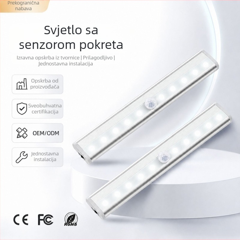 Bežično LED svjetlo s detektorom pokreta, infracrveni senzor, osvjetljenje ormarića, uključuje se na približavanje, za stepenice i hodnik