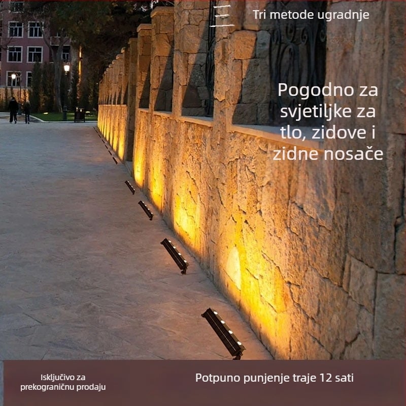 Solarna kutna vanjska zidna svjetiljka s efektom pranja zida, IP65 vodootporna, plastično kućište, topla bijela 3000K, LED diode 2/4/6/8/10.