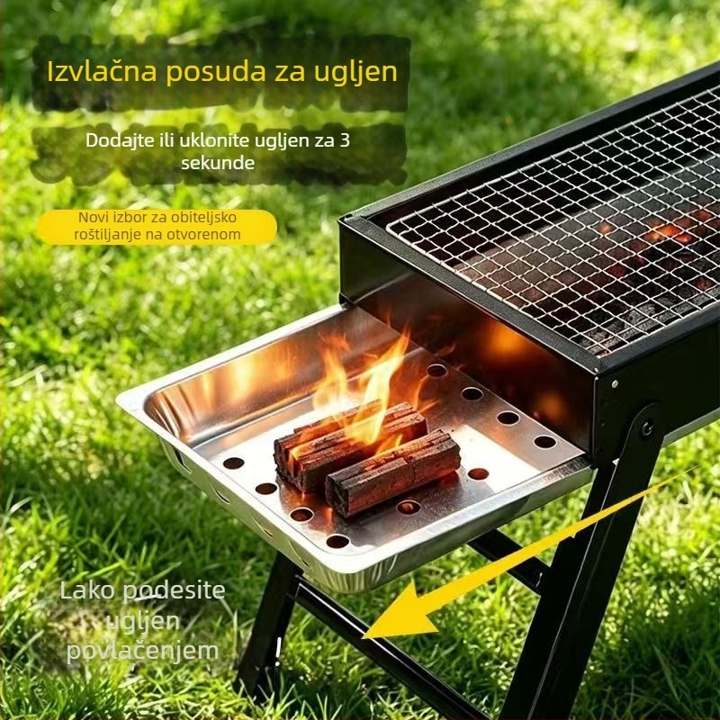 Veliki vanjski sklopivi roštilj, prijenosni kamp kuhinjski roštilj od ugljičnog čelika, debeli