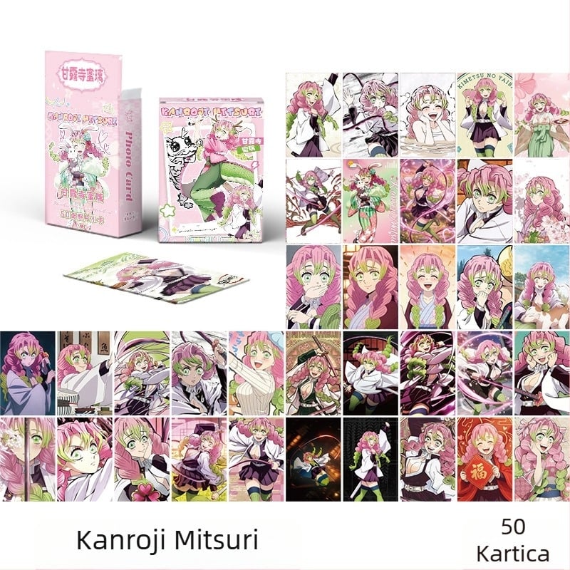 Kanroji Mitsuri Mali komplet kartica u kutiji, 50 kom., dimenzije 57×86 mm, anime laser kartice, LOMO kartice, razglednice