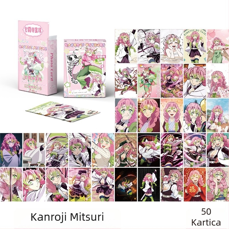 Kanroji Mitsuri Mali komplet kartica u kutiji, 50 kom., dimenzije 57×86 mm, anime laser kartice, LOMO kartice, razglednice