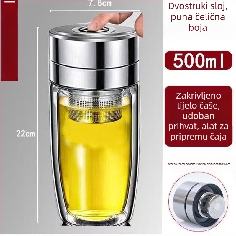 Šalica u obliku jajeta s poklopcem na jedno dodirivanje, dvostruko staklo, velika kapaciteta, otporna na toplinu